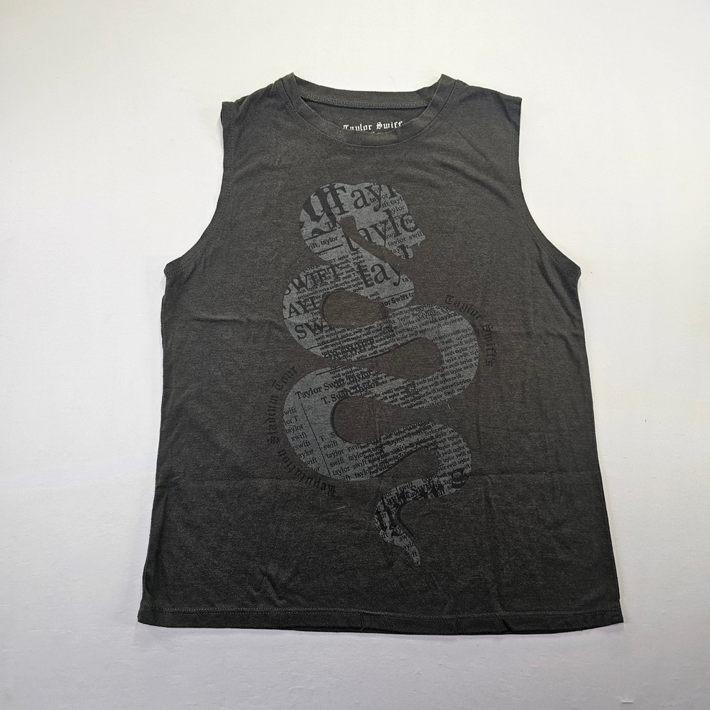Taylor Swift Reputation Stadium Tour Snake Graphic Muscle Tank Top Gray Medium